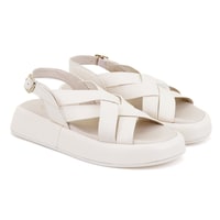 Kadın Bej Dolgu Tabanlı Deri Sandalet