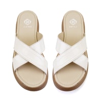 Kadın Bej Dolgu Topuklu Deri Terlik