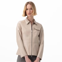 Kadın Bej Gömlek Yakalı Deri Ceket