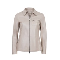 Kadın Bej Gömlek Yakalı Deri Ceket