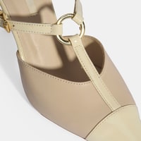 Kadın Bej Halka Aksesuarlı Deri Abiye Topuklu Terlik