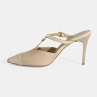 Kadın Bej Halka Aksesuarlı Deri Abiye Topuklu Terlik