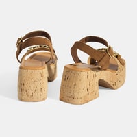 Kadın Bej Hasır Detaylı Toka Aksesuarlı Topuklu Sandalet