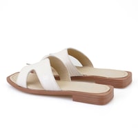 Kadın Bej Kroko Baskılı Deri Terlik