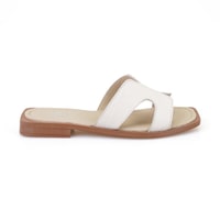 Kadın Bej Kroko Baskılı Deri Terlik