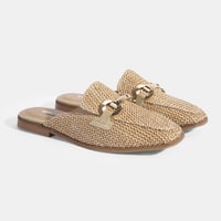 Kadın Bej Metal Aksesuarlı Hasır Terlik
