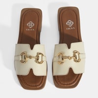 Kadın Bej Metal Toka Aksesuarlı Deri Terlik