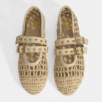 Kadın Bej Metal Toka Aksesuarlı Örgü Babet