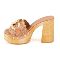 Kadın Bej Platform Topuklu Hasır Terlik