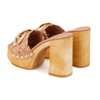 Kadın Bej Platform Topuklu Hasır Terlik