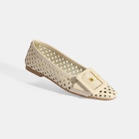 Kadın Bej Toka Aksesuarlı Perforeli Deri Babet