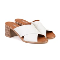 Kadın Bej Topuklu Deri Terlik