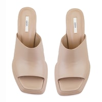 Kadın Bej Topuklu Napa Deri Terlik