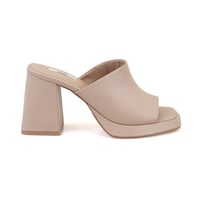 Kadın Bej Topuklu Napa Deri Terlik