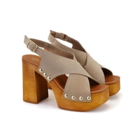 Kadın Bej Topuklu Süet Deri Sandalet