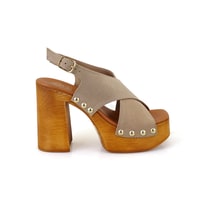 Kadın Bej Topuklu Süet Deri Sandalet