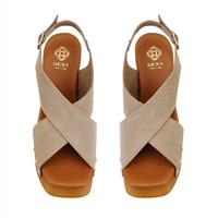 Kadın Bej Topuklu Süet Deri Sandalet