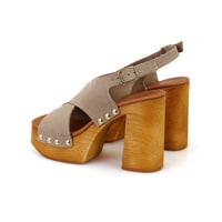 Kadın Bej Topuklu Süet Deri Sandalet