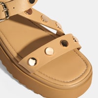 Kadın Bej Zımba Detaylı Deri Sandalet