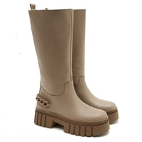 Kadın Bej Zincir Detaylı Deri Çizme