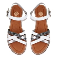 Kadın Beyaz Ayarlanabilir Tokalı Deri Sandalet