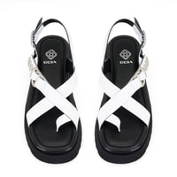 Kadın Beyaz Ayarlanabilir Tokalı Deri Sandalet