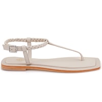 Kadın Beyaz Ayarlanabilir Tokalı Deri Sandalet