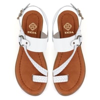 Kadın Beyaz Ayarlanabilir Tokalı Deri Sandalet
