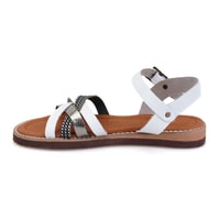 Kadın Beyaz Ayarlanabilir Tokalı Deri Sandalet