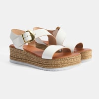 Kadın Beyaz Ayarlanabilir Tokalı Dolgu Topuklu Deri Sandalet