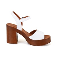 Kadın Beyaz Ayarlanabilir Tokalı Topuklu Deri Sandalet