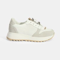 Kadın Beyaz Bağcıklı Deri Detaylı Spor Ayakkabı