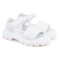 Kadın Beyaz Dolgu Tabanlı Deri Sandalet