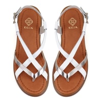 Kadın Beyaz Dolgu Tabanlı Deri Sandalet