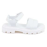 Kadın Beyaz Dolgu Tabanlı Deri Sandalet