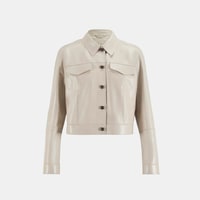 Kadın Beyaz Gömlek Yaka Metal Düğme Detaylı Deri Ceket 