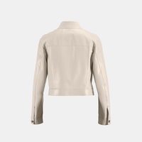 Kadın Beyaz Gömlek Yaka Metal Düğme Detaylı Deri Ceket 