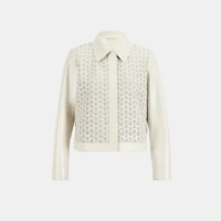 Kadın Beyaz Gömlek Yaka Örmeli Deri Ceket