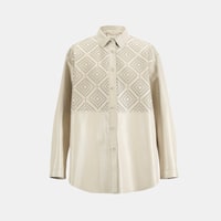 Kadın Beyaz Lazer Kesimli Geometrik Desenli Deri Gömlek