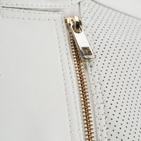 Kadın Beyaz Perfore Detaylı Deri Ceket