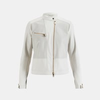 Kadın Beyaz Perfore Detaylı Deri Ceket