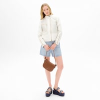 Kadın Beyaz Perfore Detaylı Deri Ceket