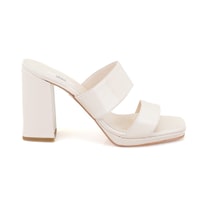 Kadın Beyaz Rugan Deri Platformlu Terlik