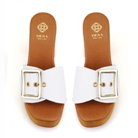 Kadın Beyaz Topuklu Deri Terlik