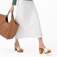 Kadın Beyaz Topuklu Deri Terlik