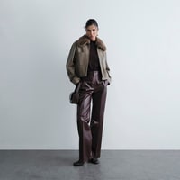 Kadın Bordo Deri Pantolon