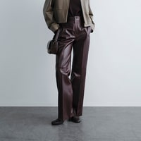 Kadın Bordo Deri Pantolon