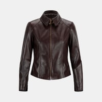 Kadın Bordo Gömlek Yakalı Fit Deri Ceket