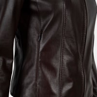 Kadın Bordo Gömlek Yakalı Fit Deri Ceket