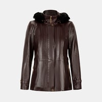 Kadın Bordo Kapüşonlu Deri Mont